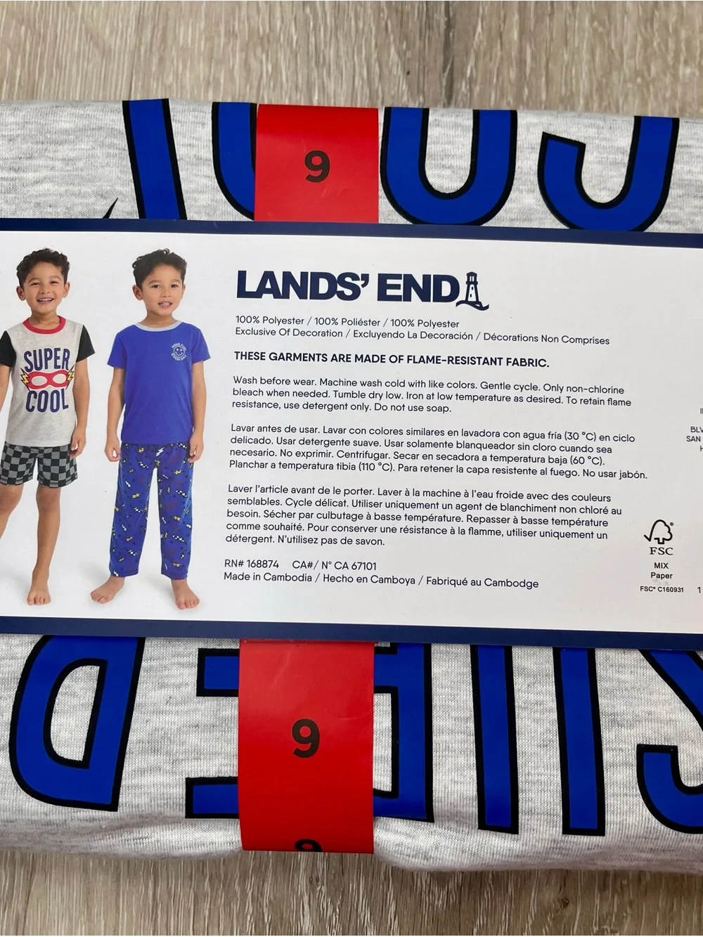 Lands' End Kids 4-Piece Sleep Set — Gray with Blue & Red Accent